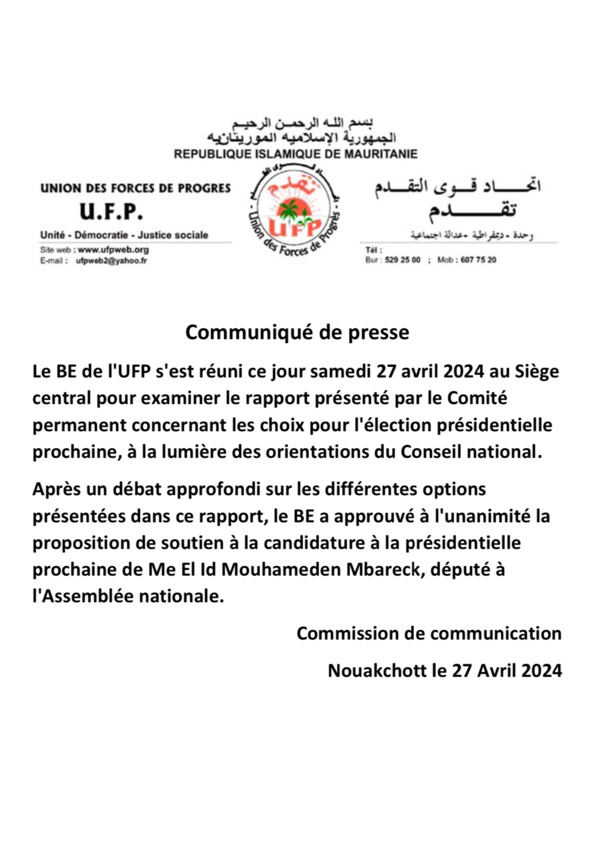 Communiqué de presse Communiqué de presse